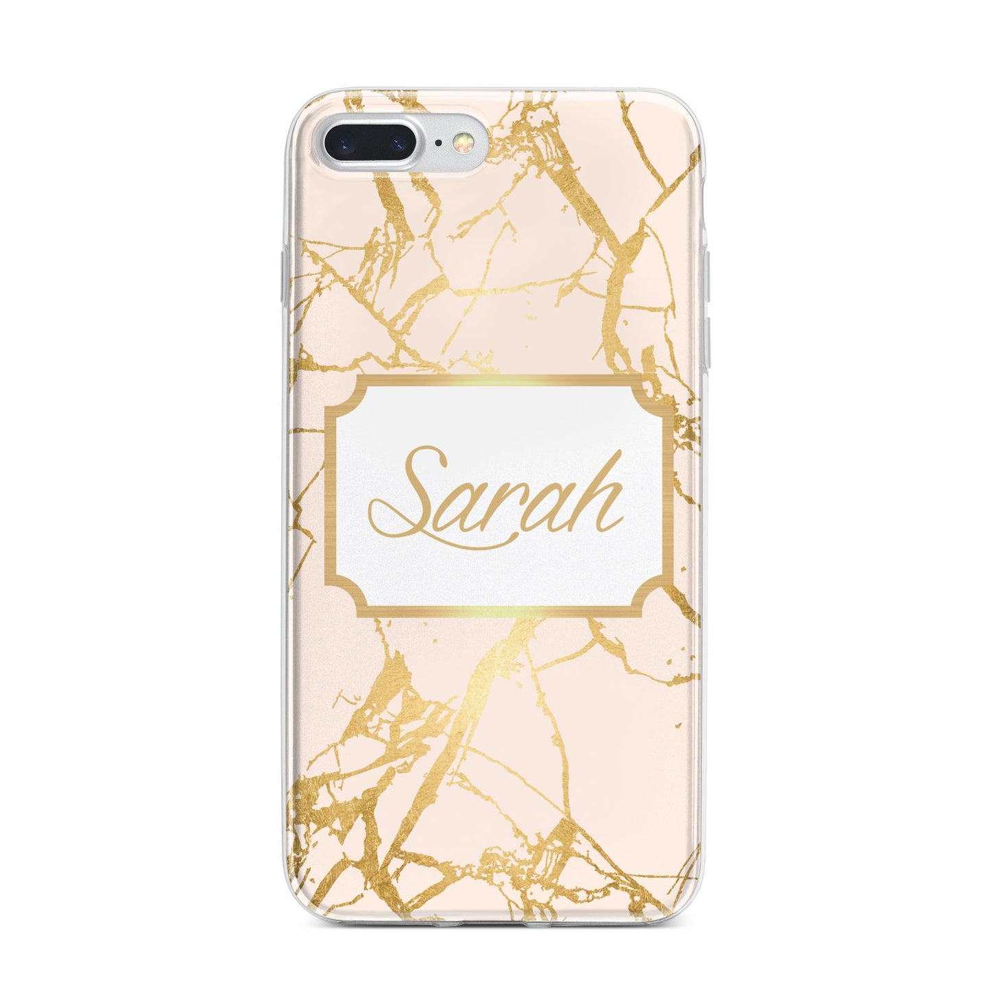 Personalised Gold Marble Pink Name iPhone 7 Plus Bumper Case on Silver iPhone
