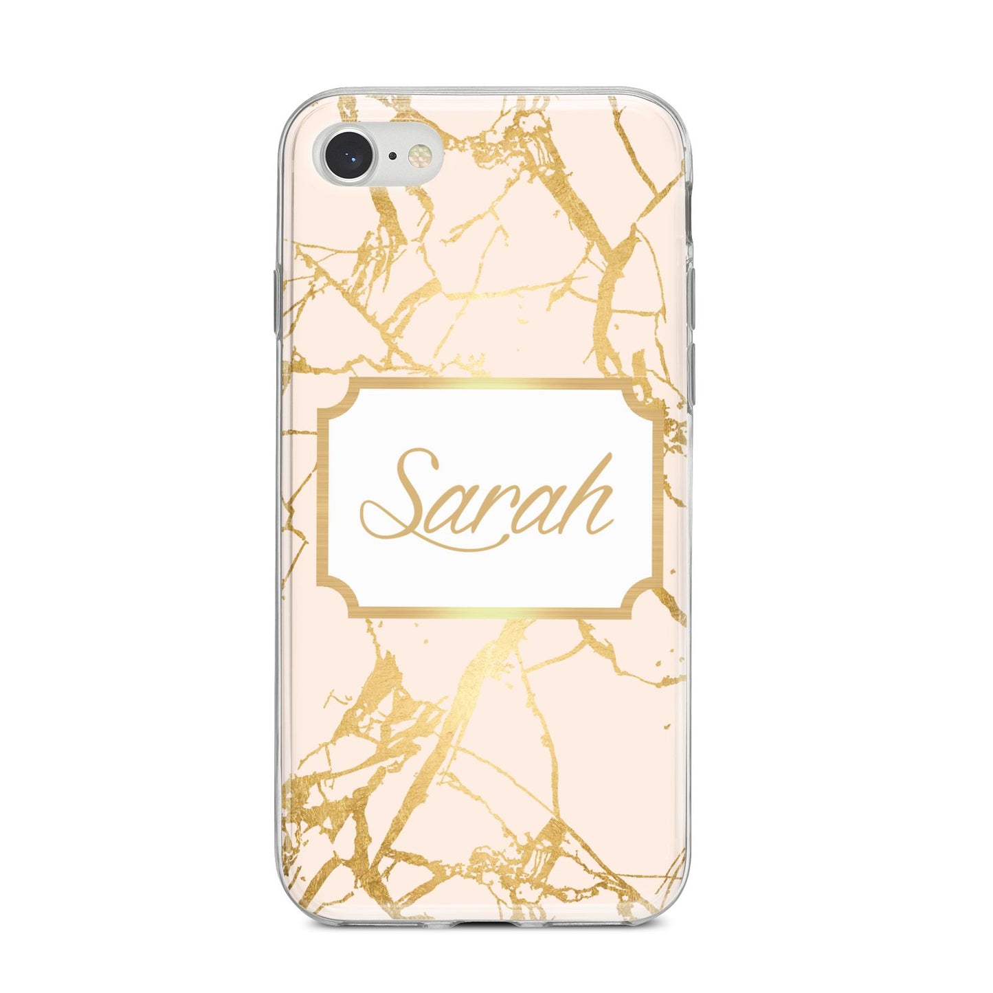 Personalised Gold Marble Pink Name iPhone 8 Bumper Case on Silver iPhone