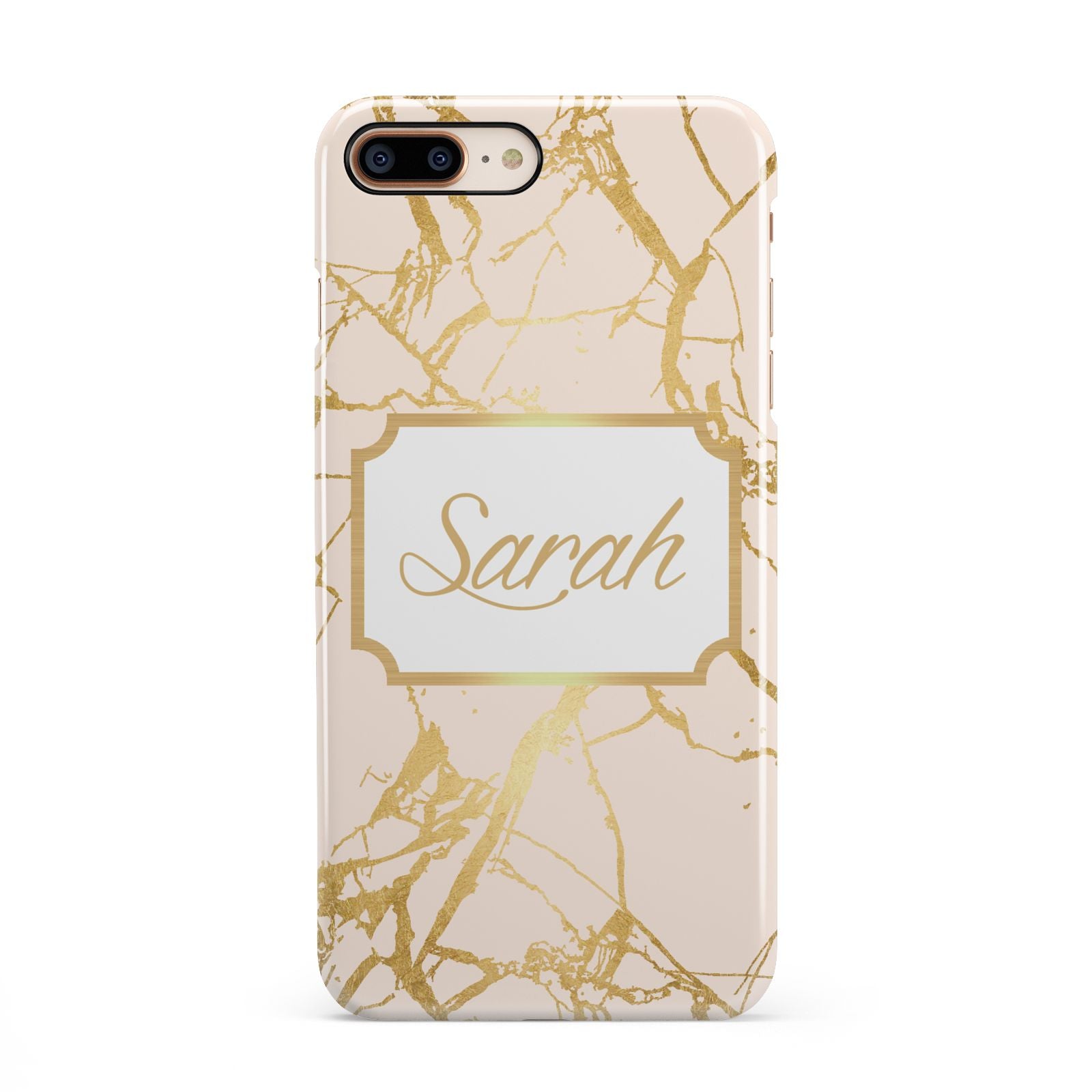 Personalised Gold Marble Pink Name iPhone 8 Plus 3D Snap Case on Gold Phone