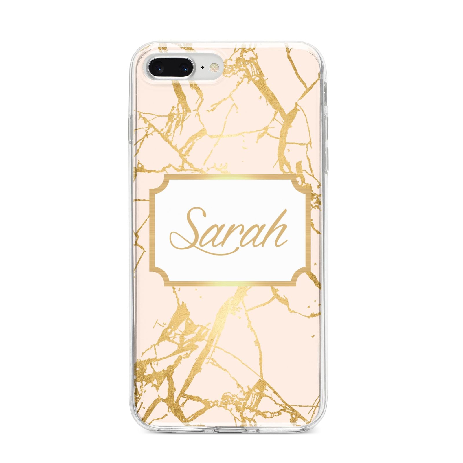 Personalised Gold Marble Pink Name iPhone 8 Plus Bumper Case on Silver iPhone