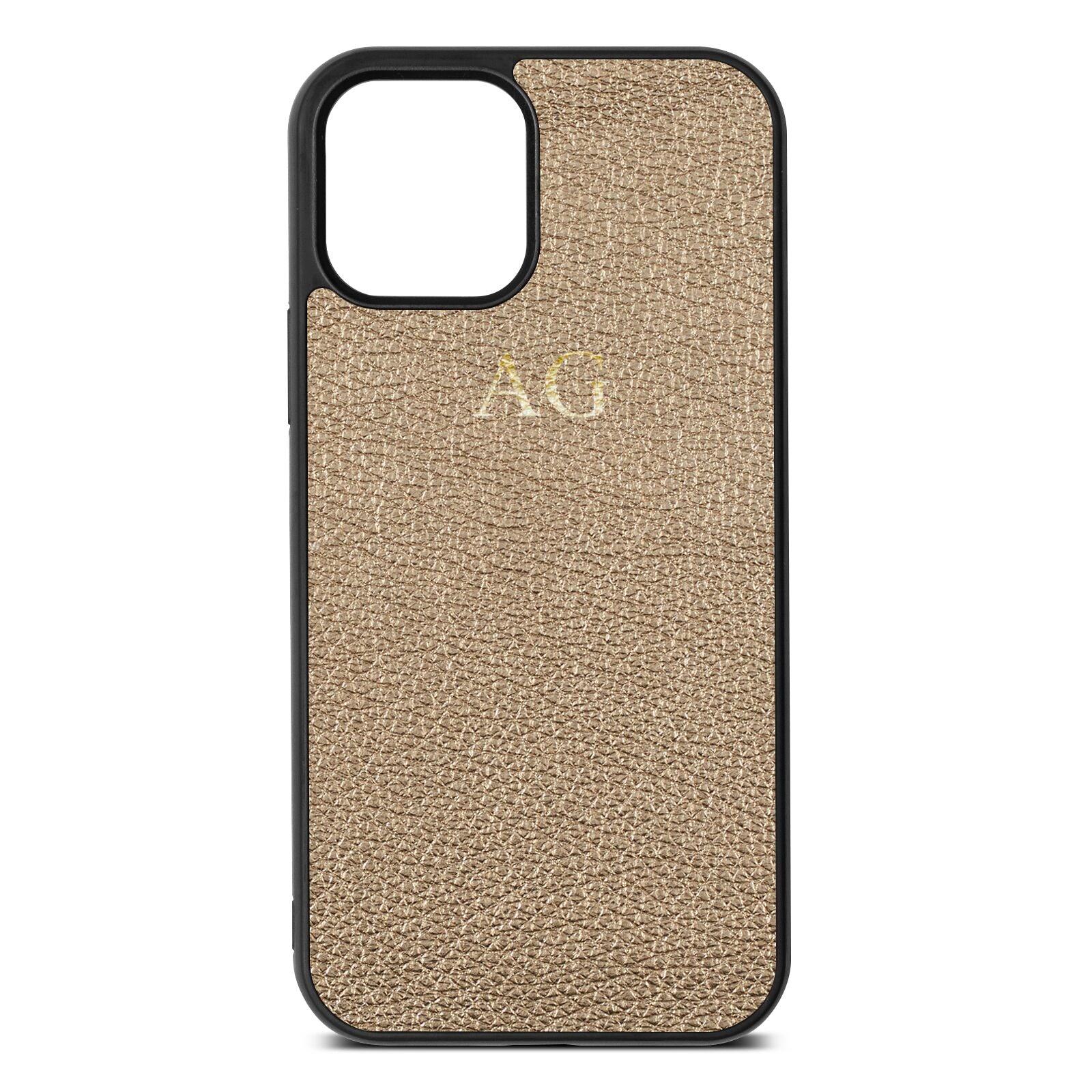 Personalised Gold Pebble Leather iPhone 12 Case
