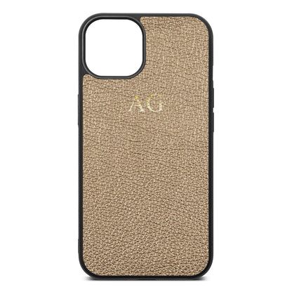 Personalised Gold Pebble Leather iPhone 13 Case