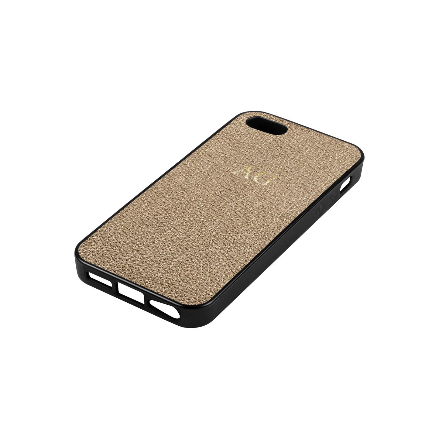 Personalised Gold Pebble Leather iPhone 5 Case Side Angle