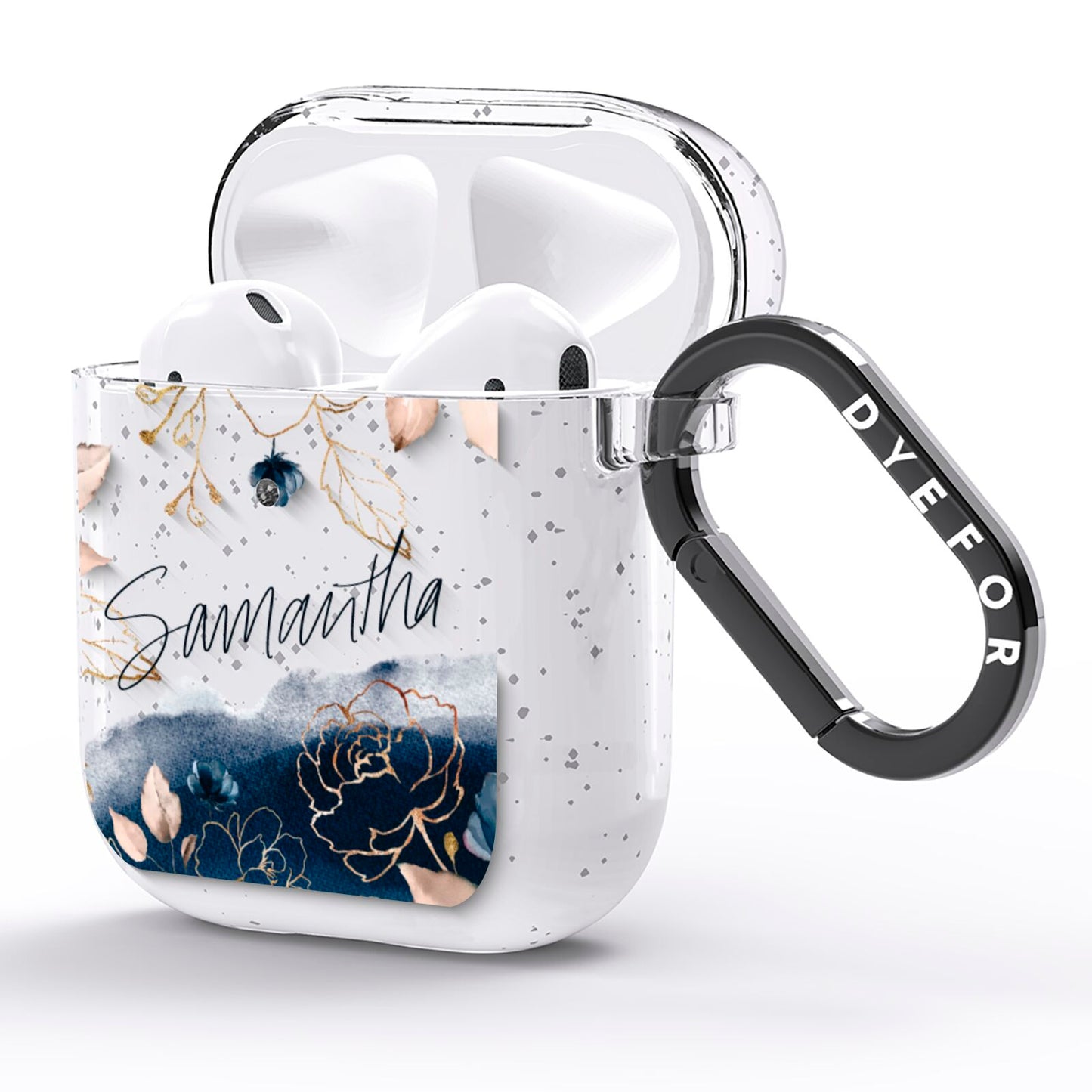 Personalised Gold Peonies AirPods Glitter Case Side Image