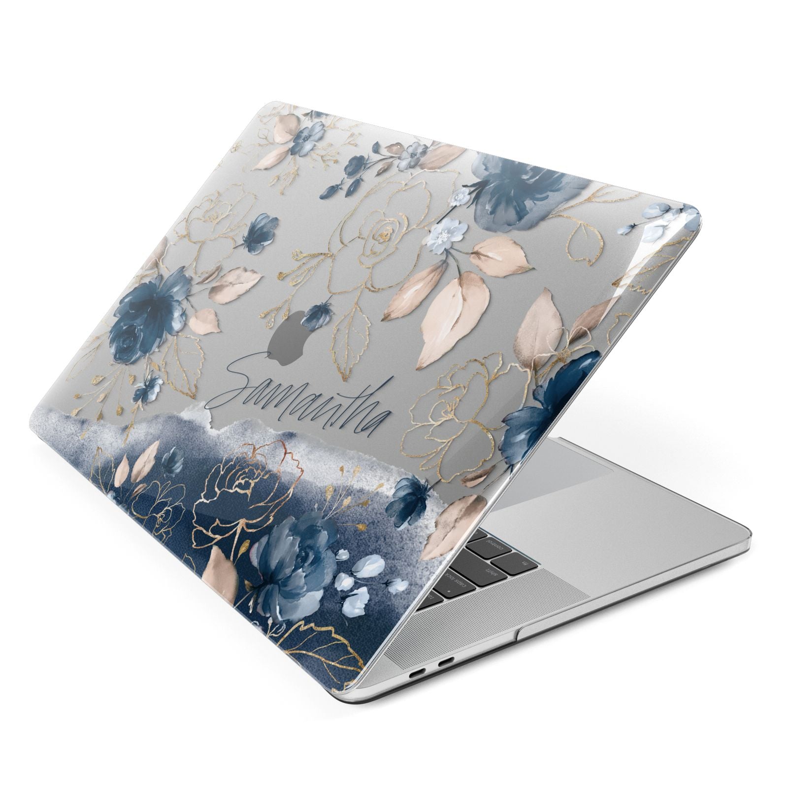 Personalised Gold Peonies Apple MacBook Case Side View