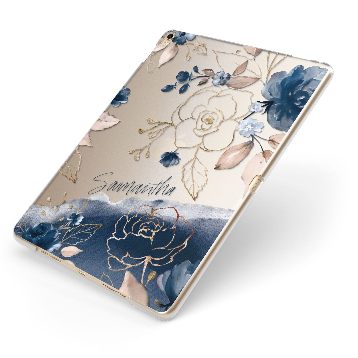 Personalised Gold Peonies Apple iPad Case on Gold iPad Side View