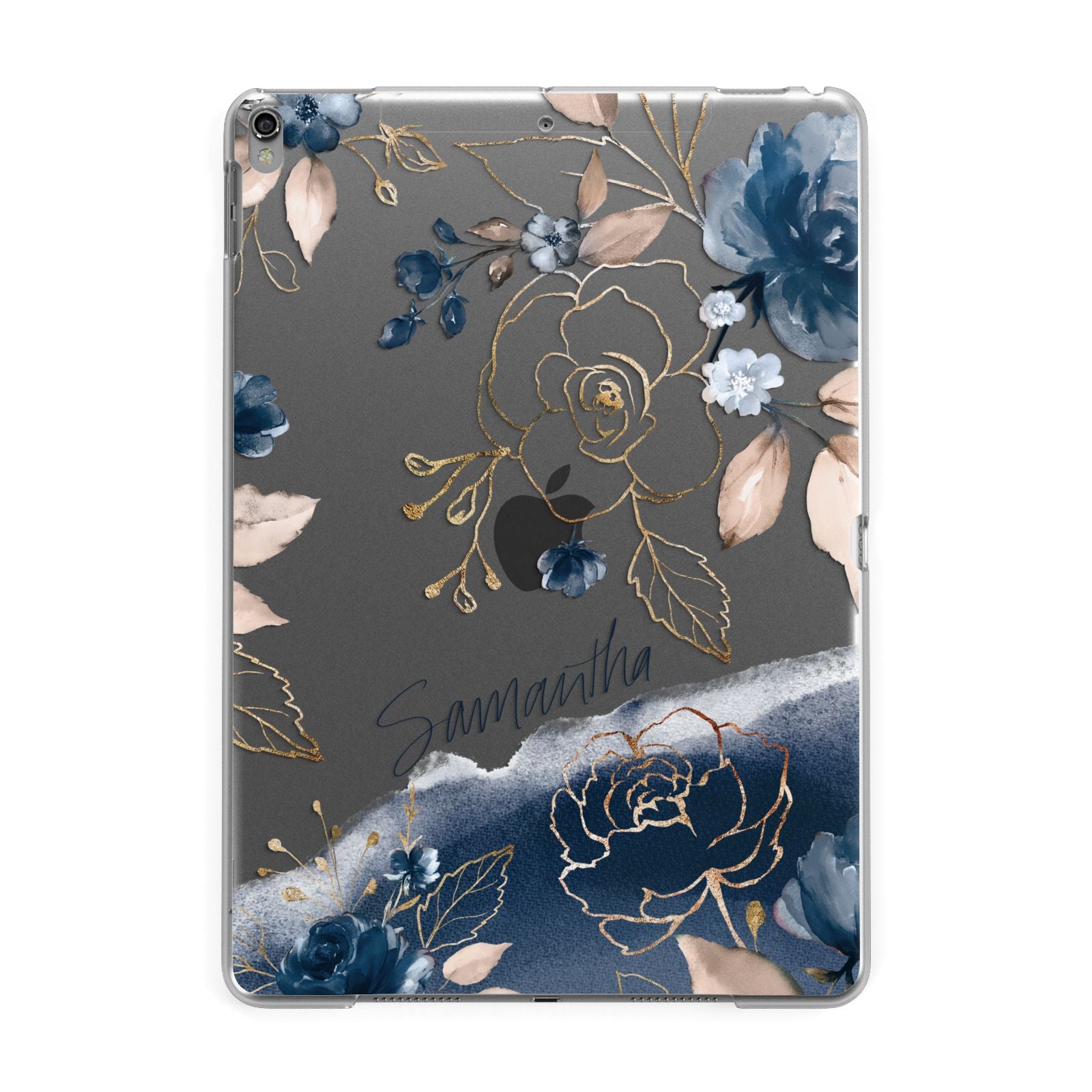 Personalised Gold Peonies Apple iPad Grey Case