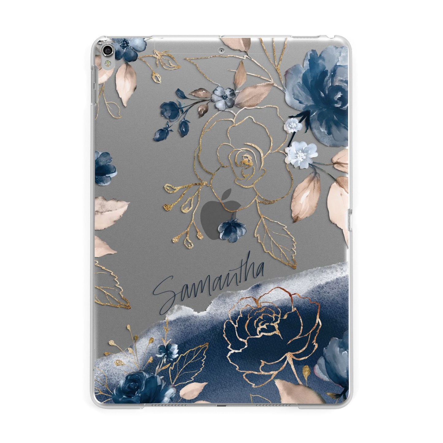 Personalised Gold Peonies Apple iPad Silver Case