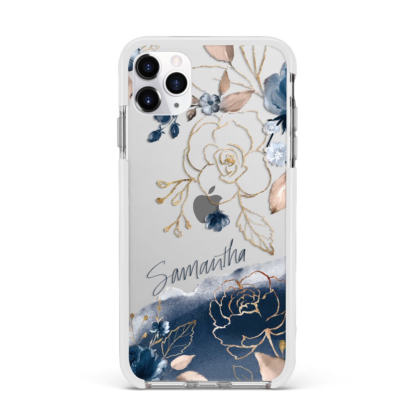 Personalised Gold Peonies Apple iPhone 11 Pro Max in Silver with White Impact Case