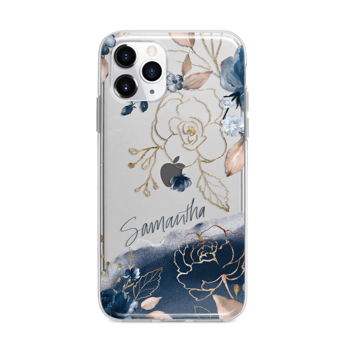 Personalised Gold Peonies Apple iPhone 11 Pro in Silver with Bumper Case