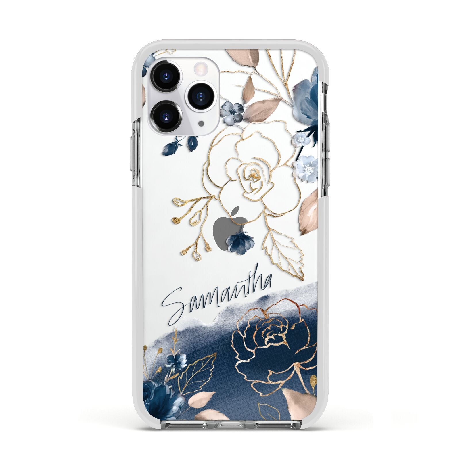 Personalised Gold Peonies Apple iPhone 11 Pro in Silver with White Impact Case