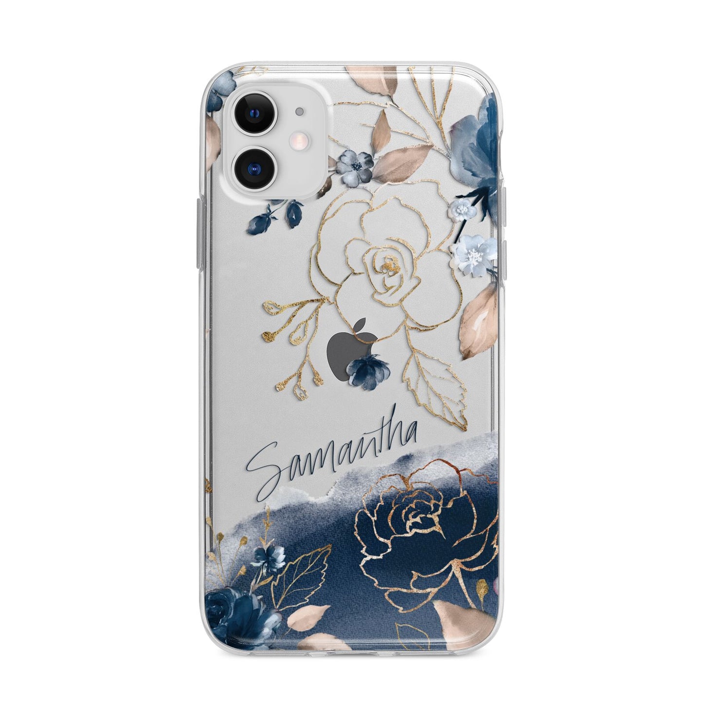 Personalised Gold Peonies Apple iPhone 11 in White with Bumper Case