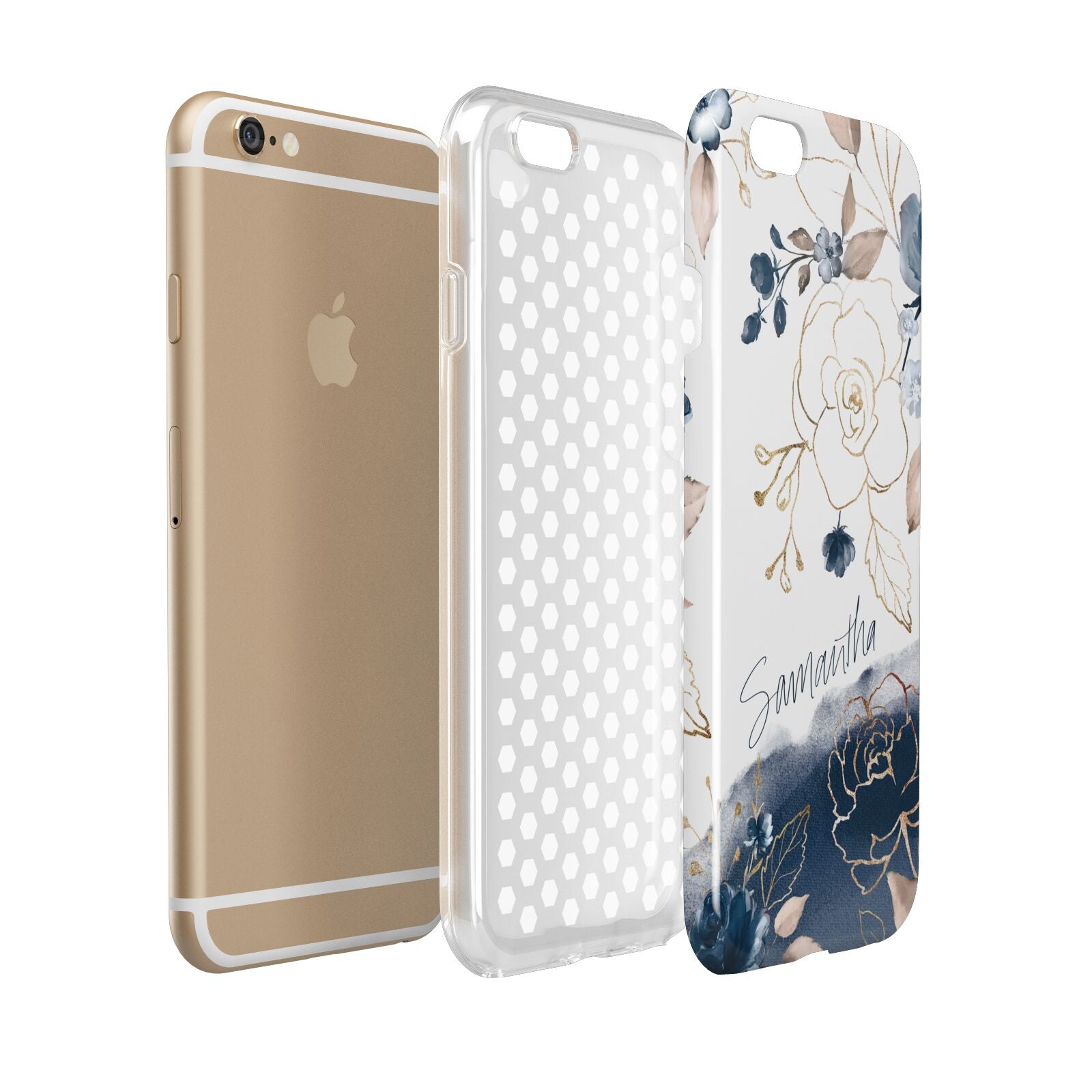 Personalised Gold Peonies Apple iPhone 6 3D Tough Case Expanded view