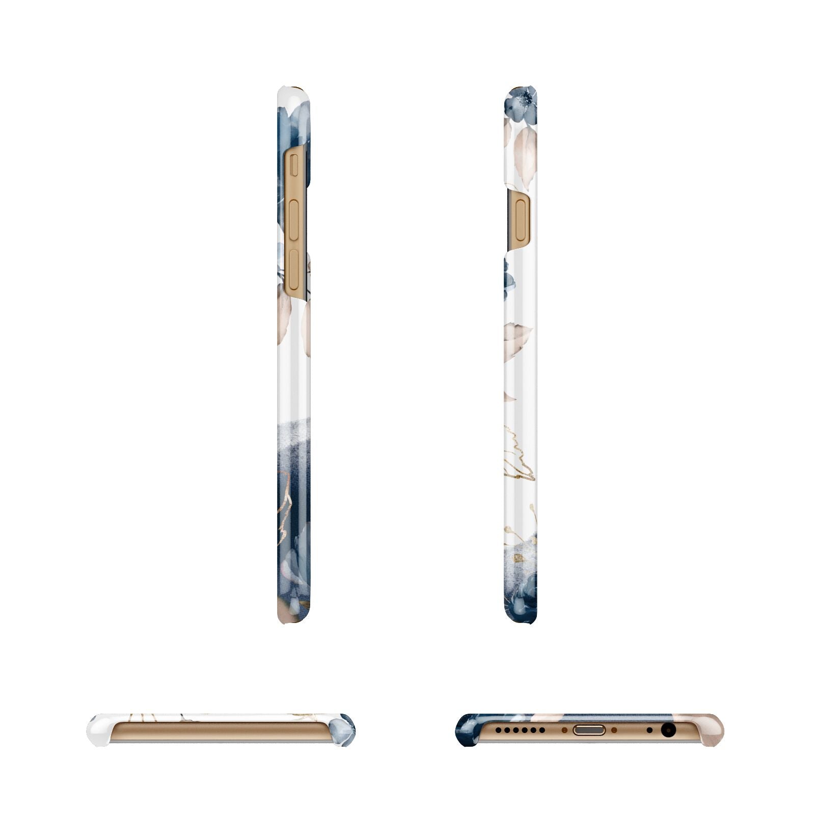 Personalised Gold Peonies Apple iPhone 6 3D Wrap Snap Case Angled Images