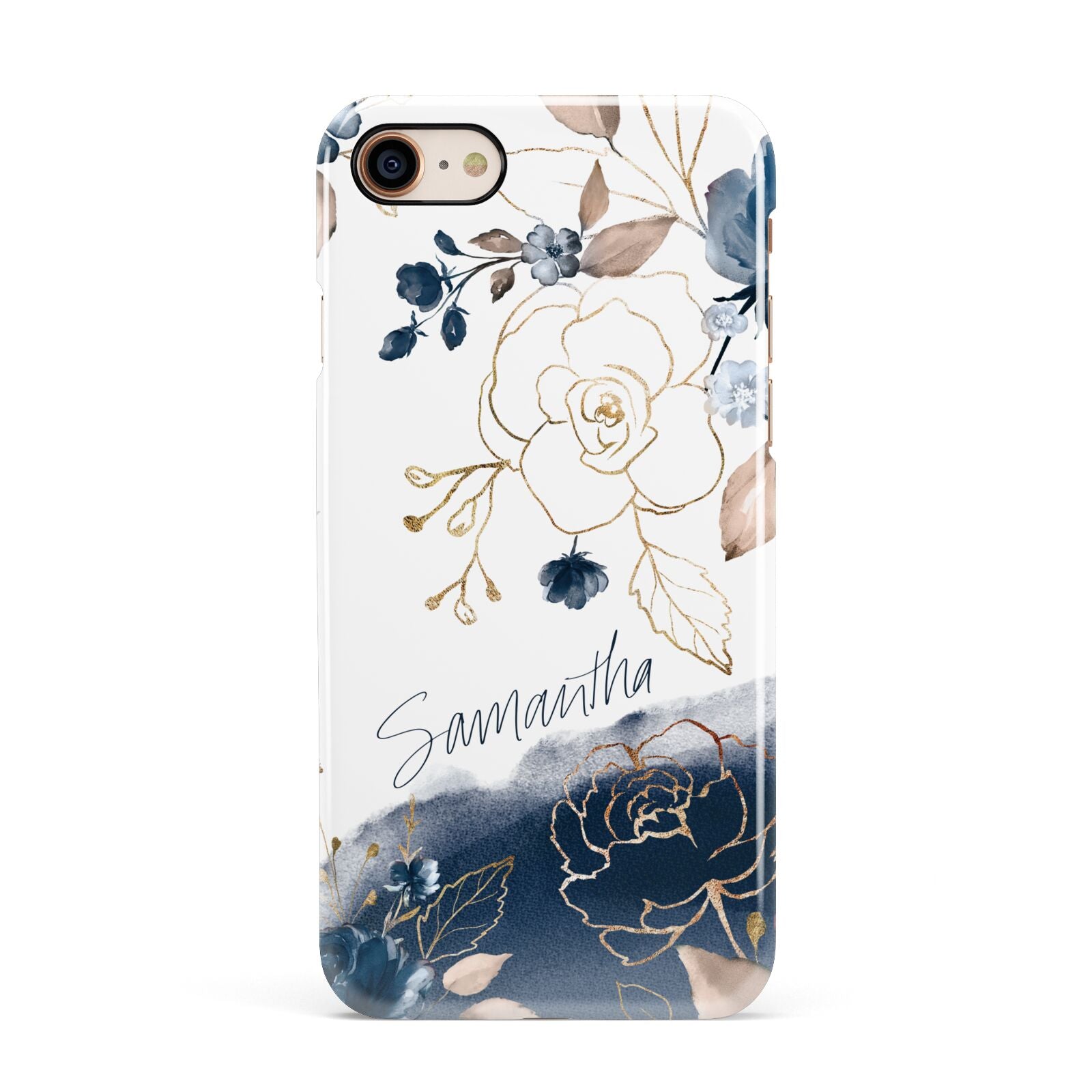 Personalised Gold Peonies Apple iPhone 7 8 3D Snap Case