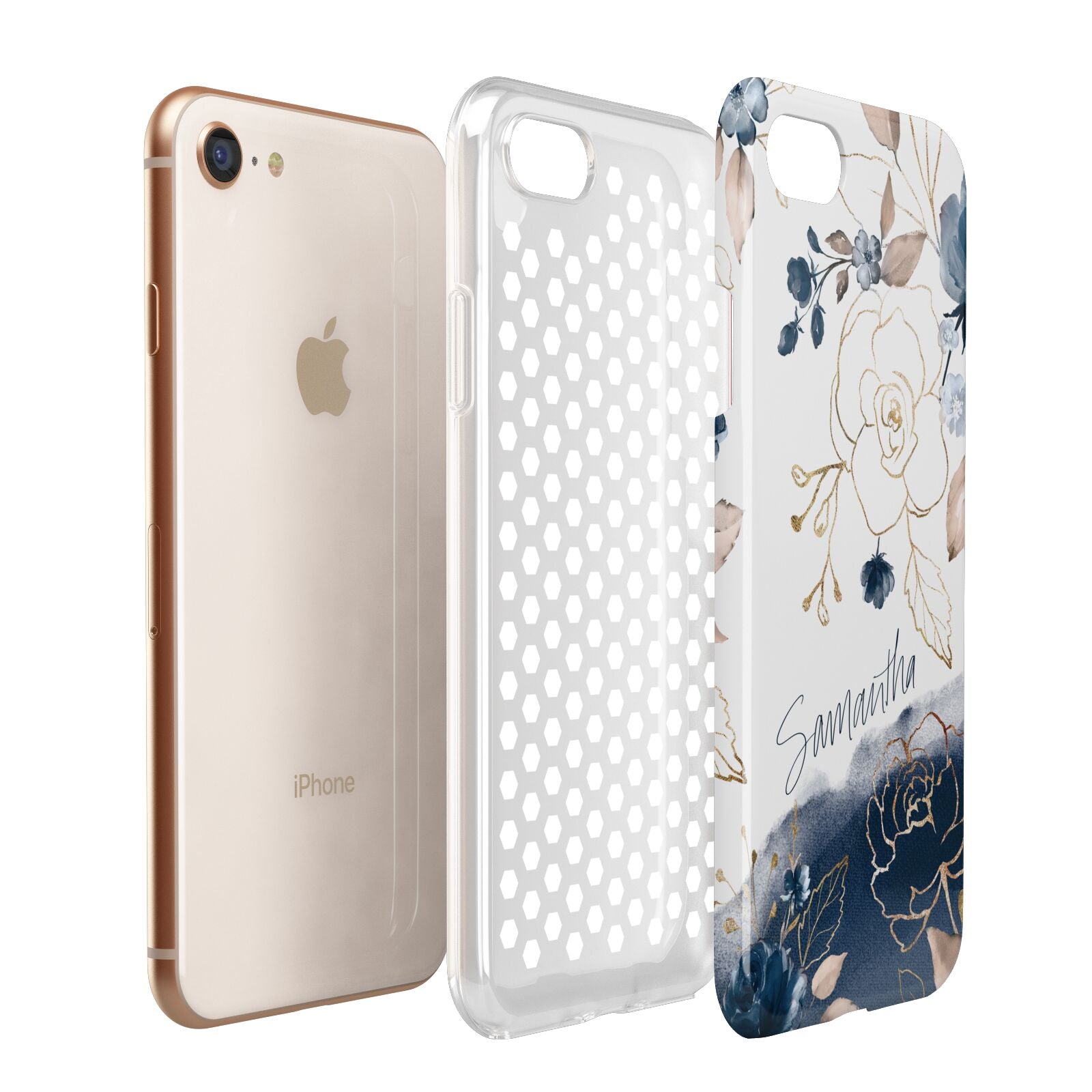 Personalised Gold Peonies Apple iPhone 7 8 3D Tough Case Expanded View