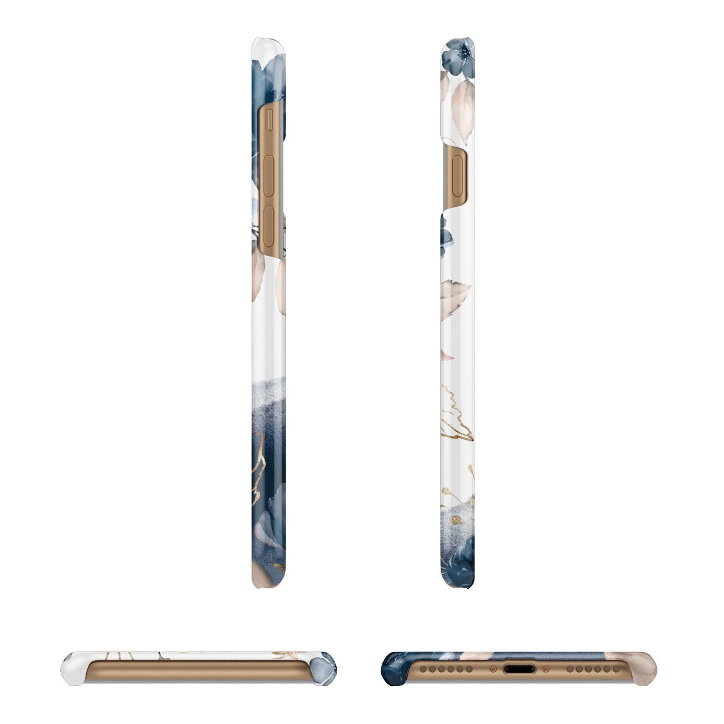 Personalised Gold Peonies Apple iPhone 7 8 3D Wrap Snap Case Angled Images