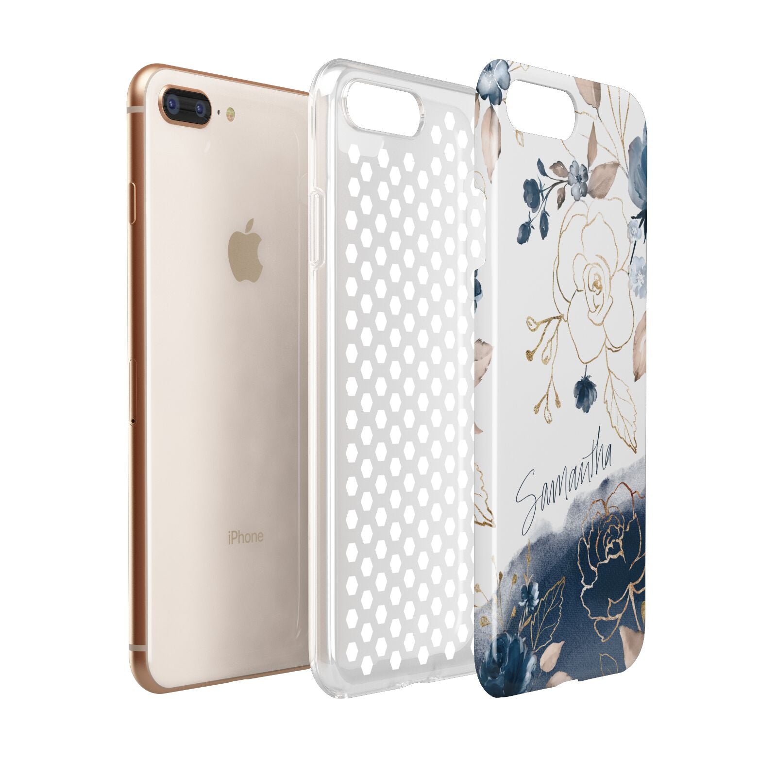 Personalised Gold Peonies Apple iPhone 7 8 Plus 3D Tough Case Expanded View