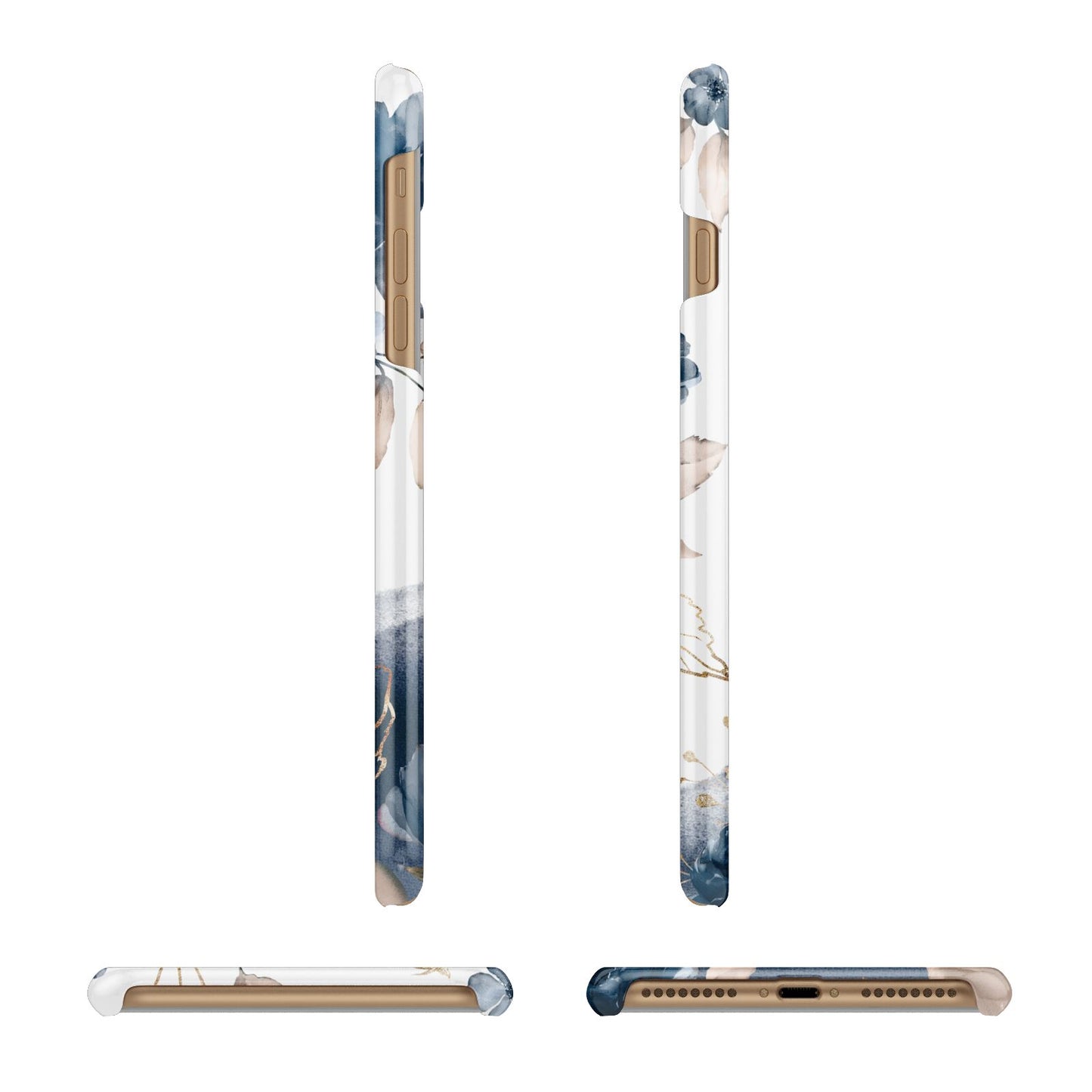 Personalised Gold Peonies Apple iPhone 7 Plus 3D Wrap Snap Case Angled Images