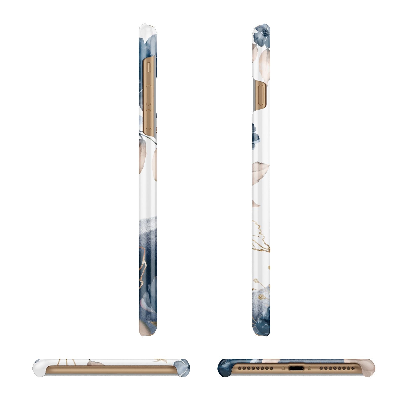 Personalised Gold Peonies Apple iPhone 7 Plus 3D Wrap Snap Case Angled Images