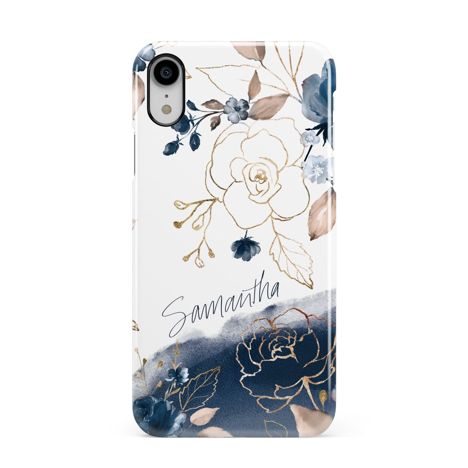 Personalised Gold Peonies Apple iPhone XR White 3D Snap Case