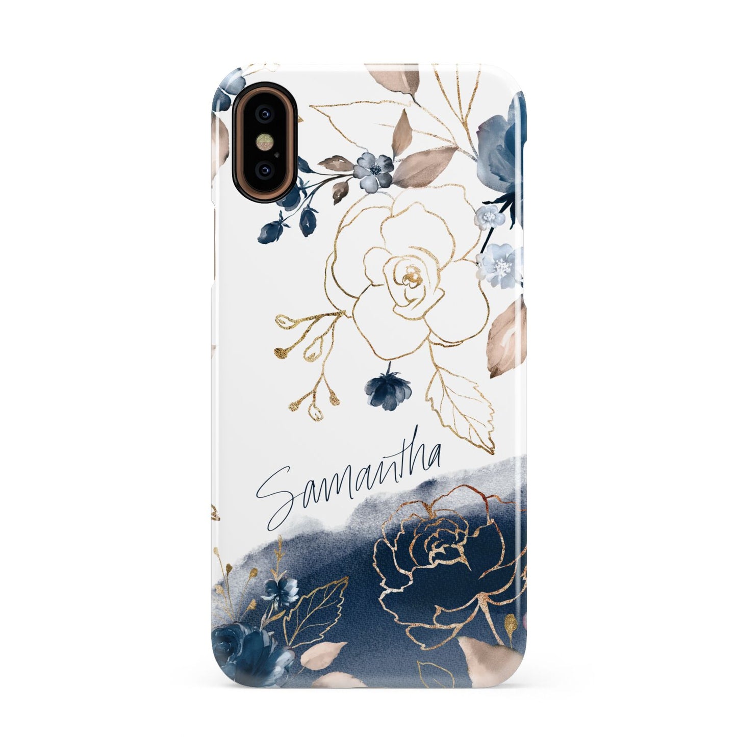 Personalised Gold Peonies Apple iPhone XS 3D Snap Case