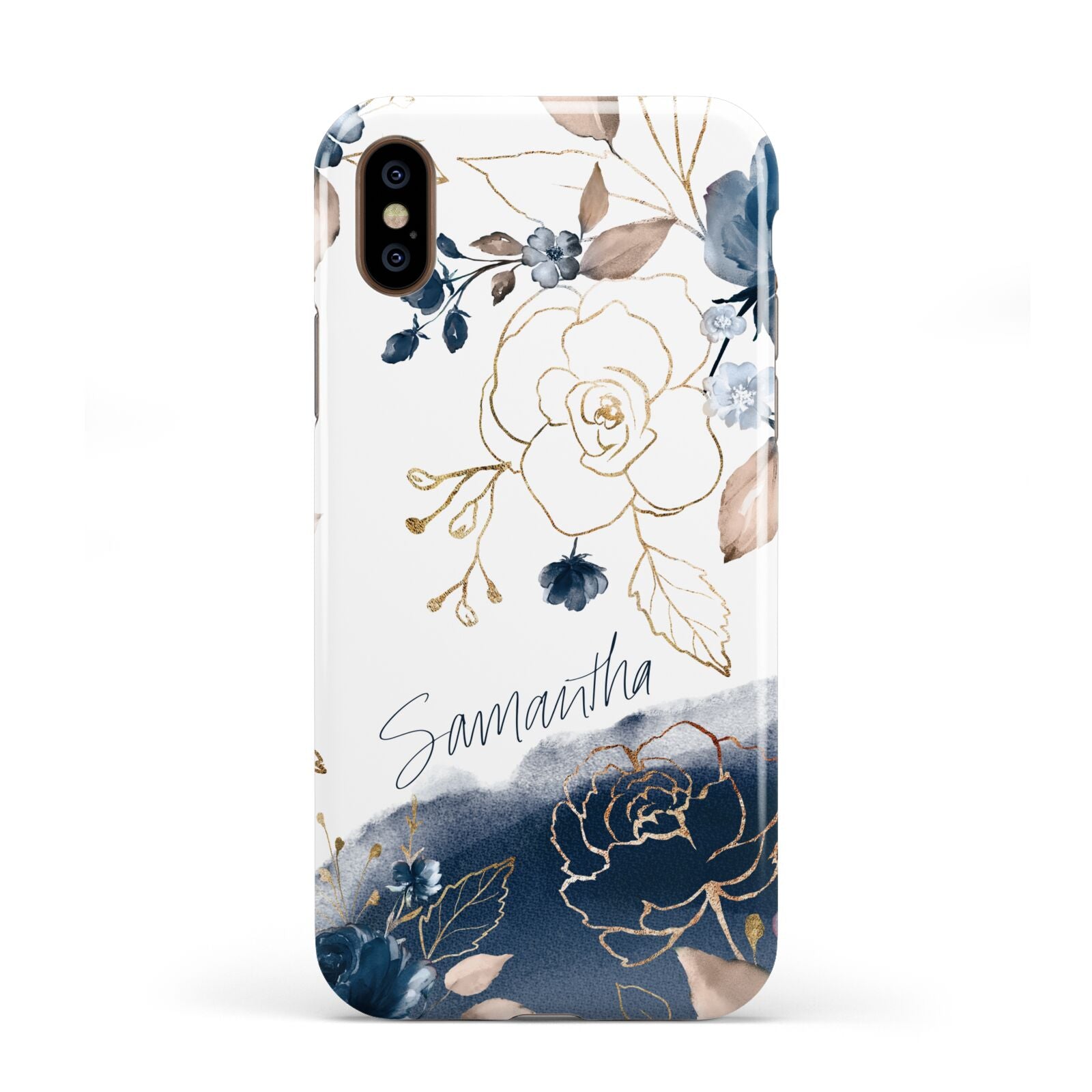 Personalised Gold Peonies Apple iPhone XS 3D Tough