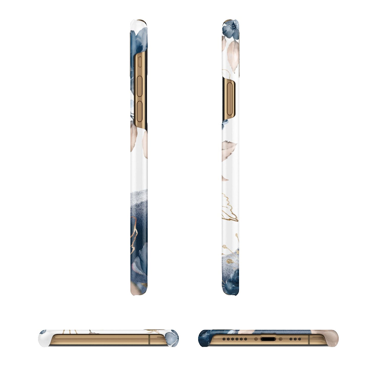 Personalised Gold Peonies Apple iPhone Xs 3D Wrap Snap Case Angled Images