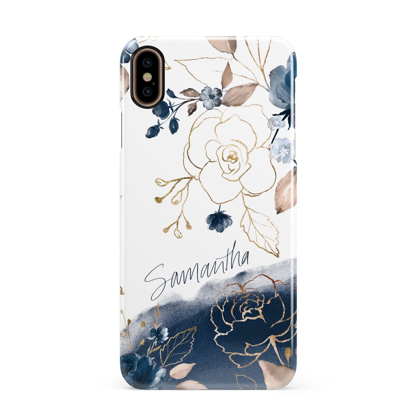Personalised Gold Peonies Apple iPhone Xs Max 3D Snap Case