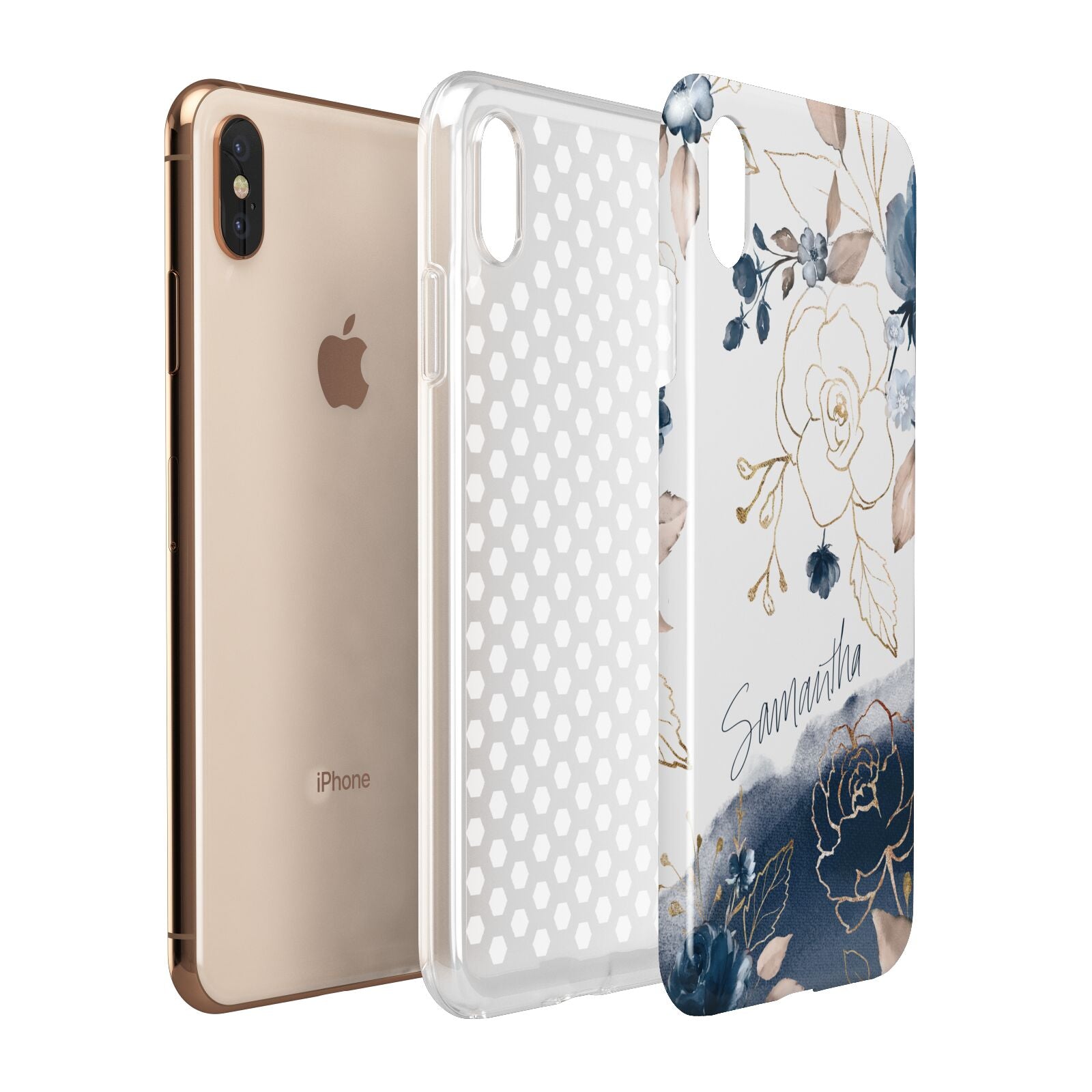 Personalised Gold Peonies Apple iPhone Xs Max 3D Tough Case Expanded View