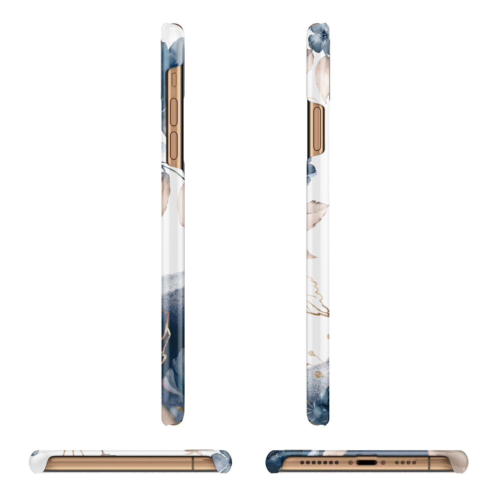 Personalised Gold Peonies Apple iPhone Xs Max 3D Wrap Snap Case Angled Images