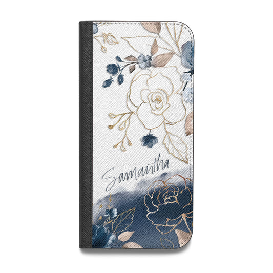 Personalised Gold Peonies Vegan Leather Flip Samsung Case