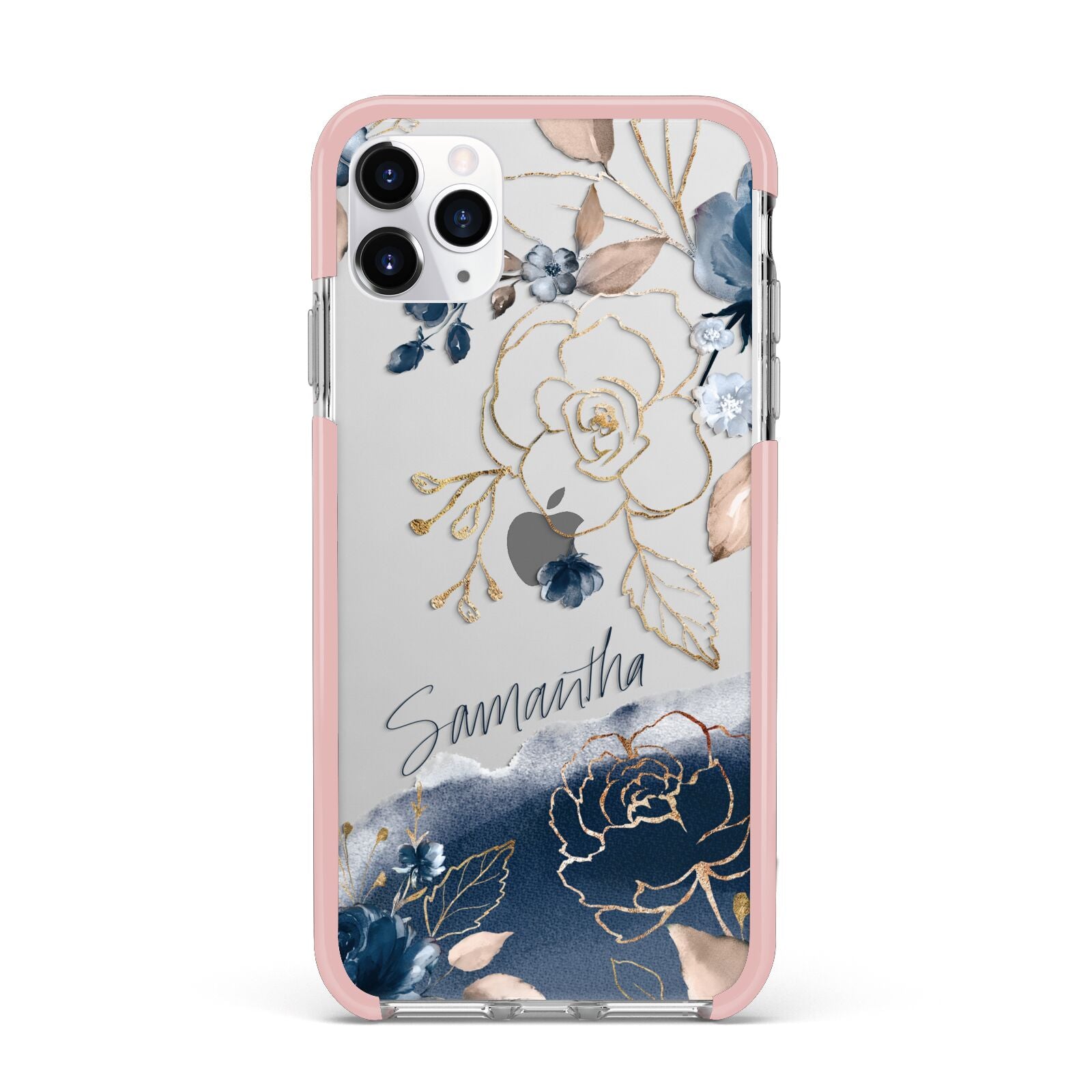 Personalised Gold Peonies iPhone 11 Pro Max Impact Pink Edge Case