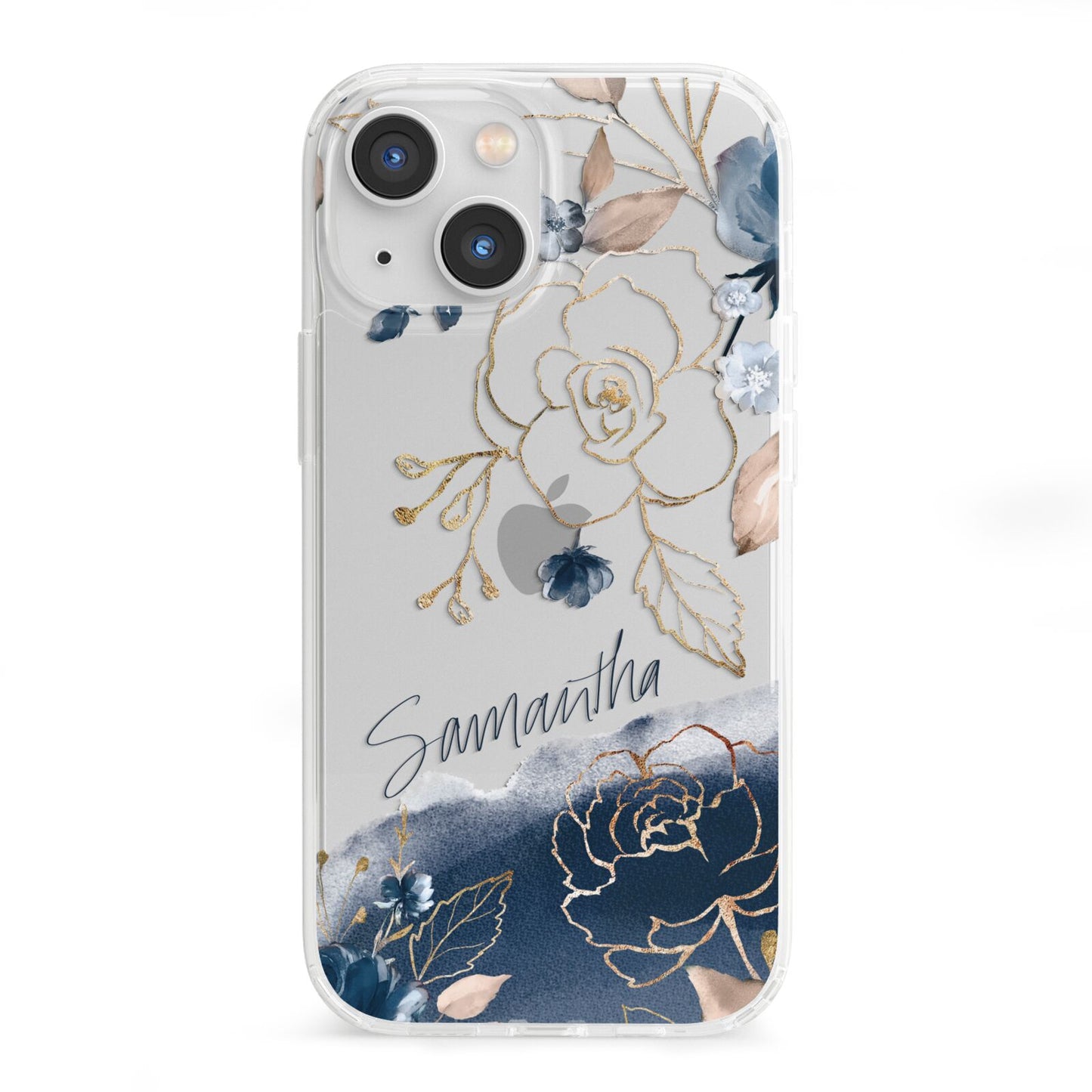 Personalised Gold Peonies iPhone 13 Mini Clear Bumper Case