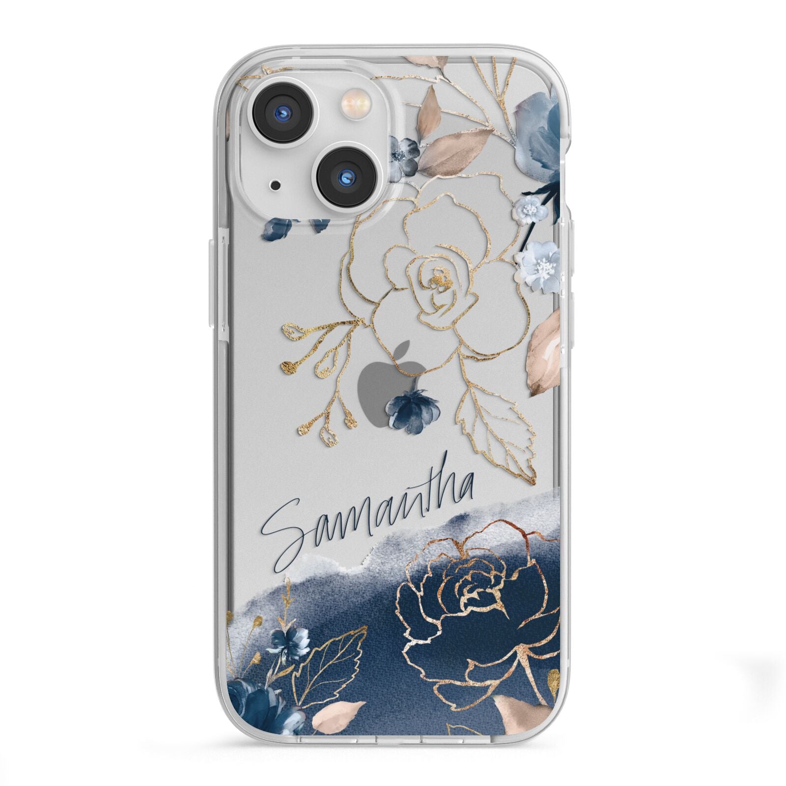 Personalised Gold Peonies iPhone 13 Mini TPU Impact Case with White Edges