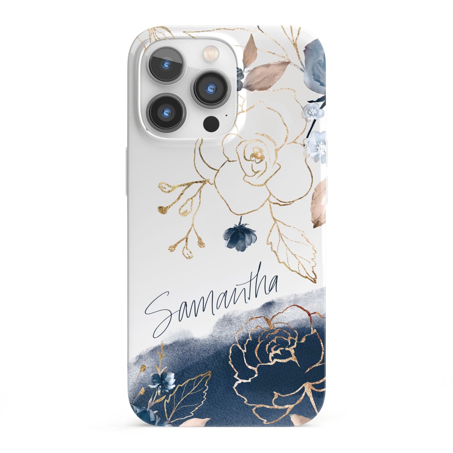 Personalised Gold Peonies iPhone 13 Pro Full Wrap 3D Snap Case