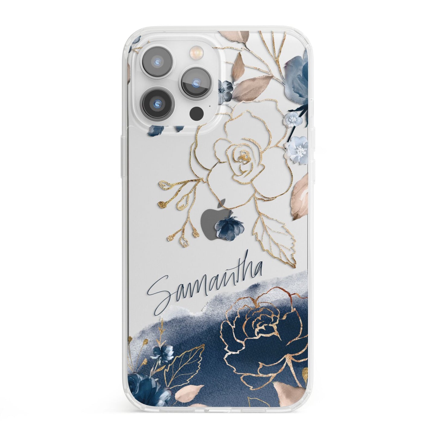 Personalised Gold Peonies iPhone 13 Pro Max Clear Bumper Case