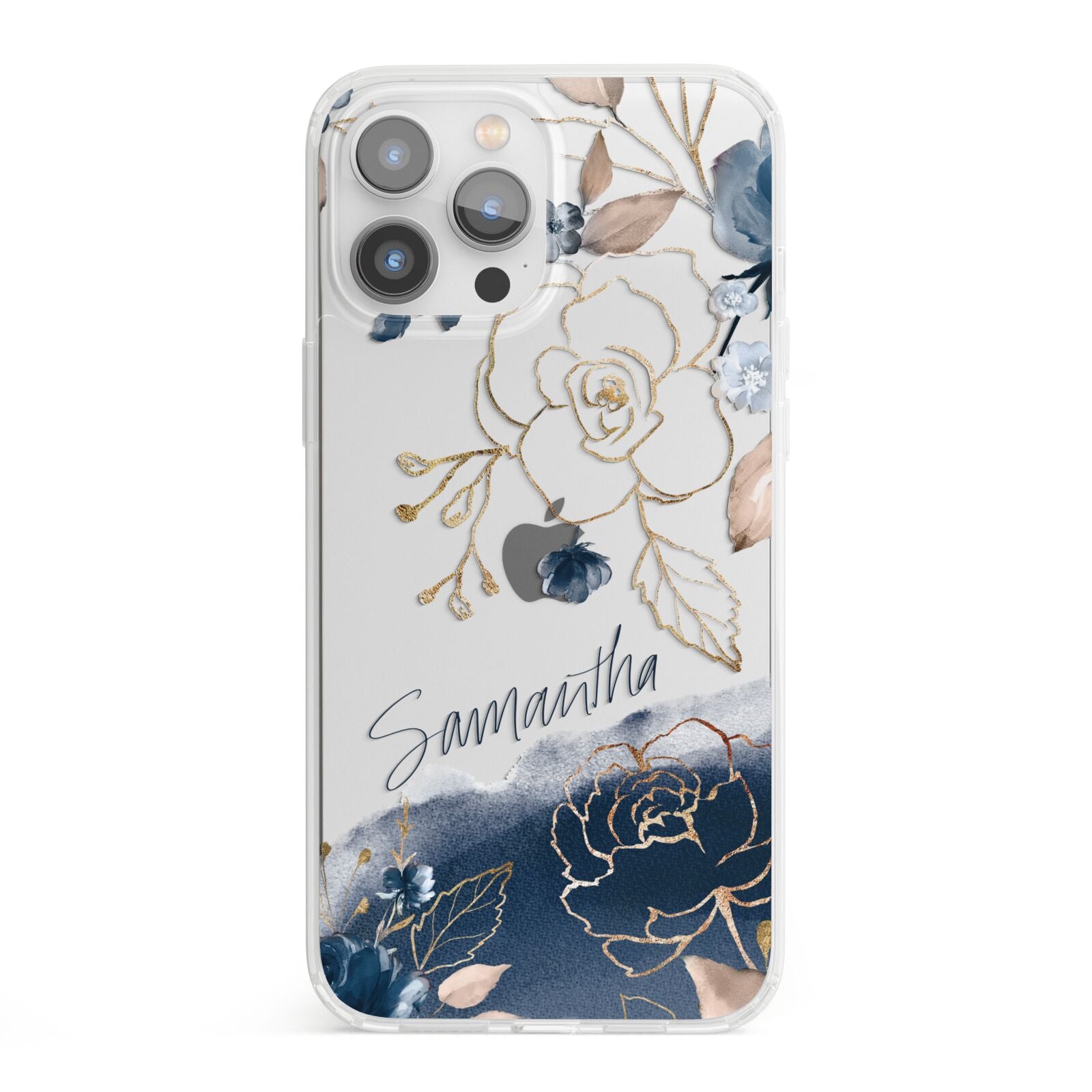 Personalised Gold Peonies iPhone 13 Pro Max Clear Bumper Case
