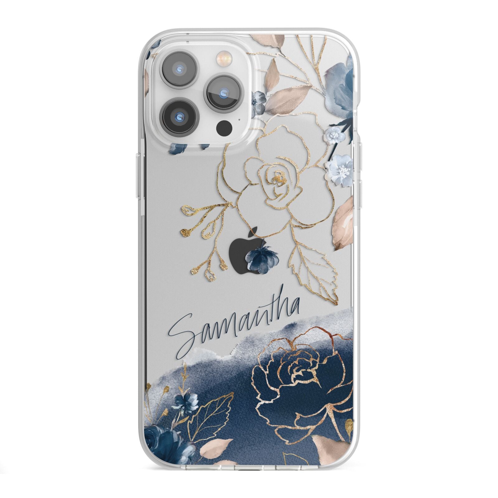 Personalised Gold Peonies iPhone 13 Pro Max TPU Impact Case with White Edges