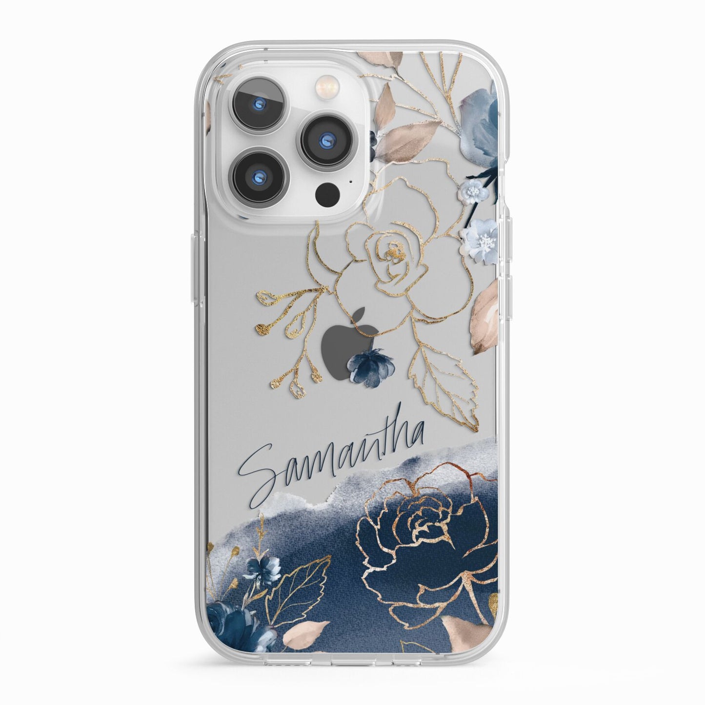 Personalised Gold Peonies iPhone 13 Pro TPU Impact Case with White Edges