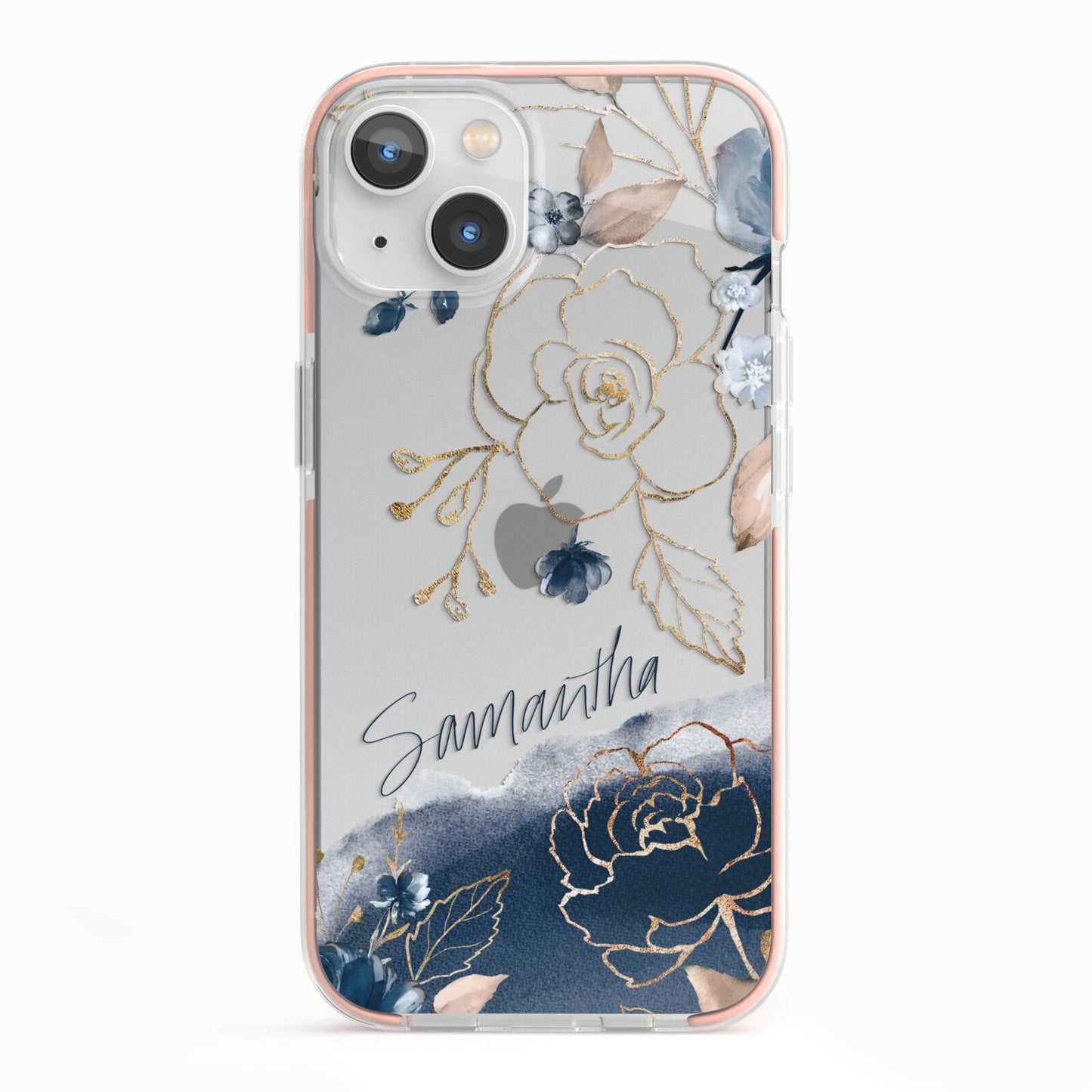 Personalised Gold Peonies iPhone 13 TPU Impact Case with Pink Edges