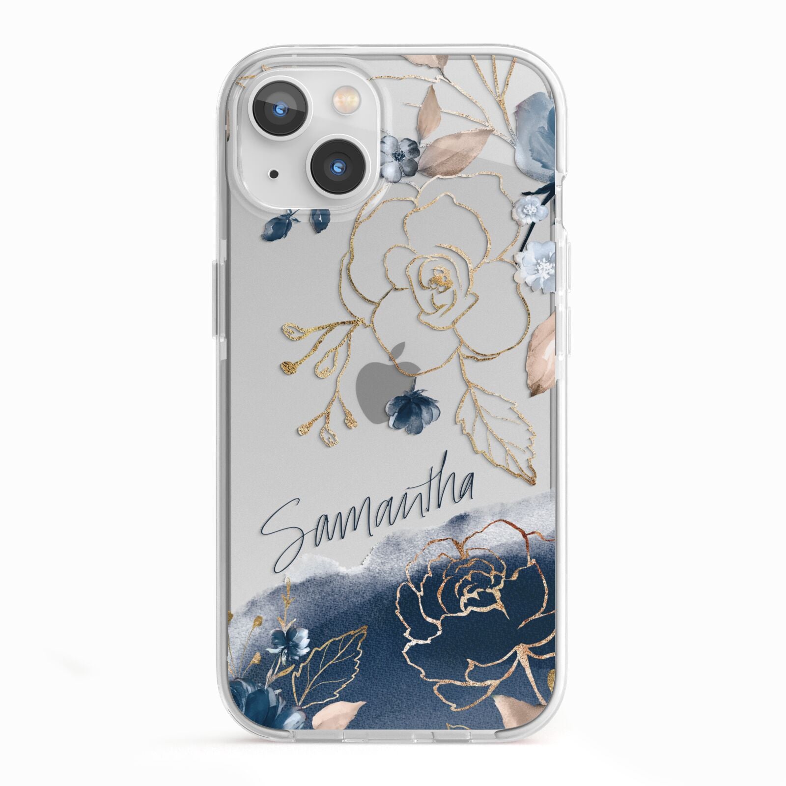 Personalised Gold Peonies iPhone 13 TPU Impact Case with White Edges