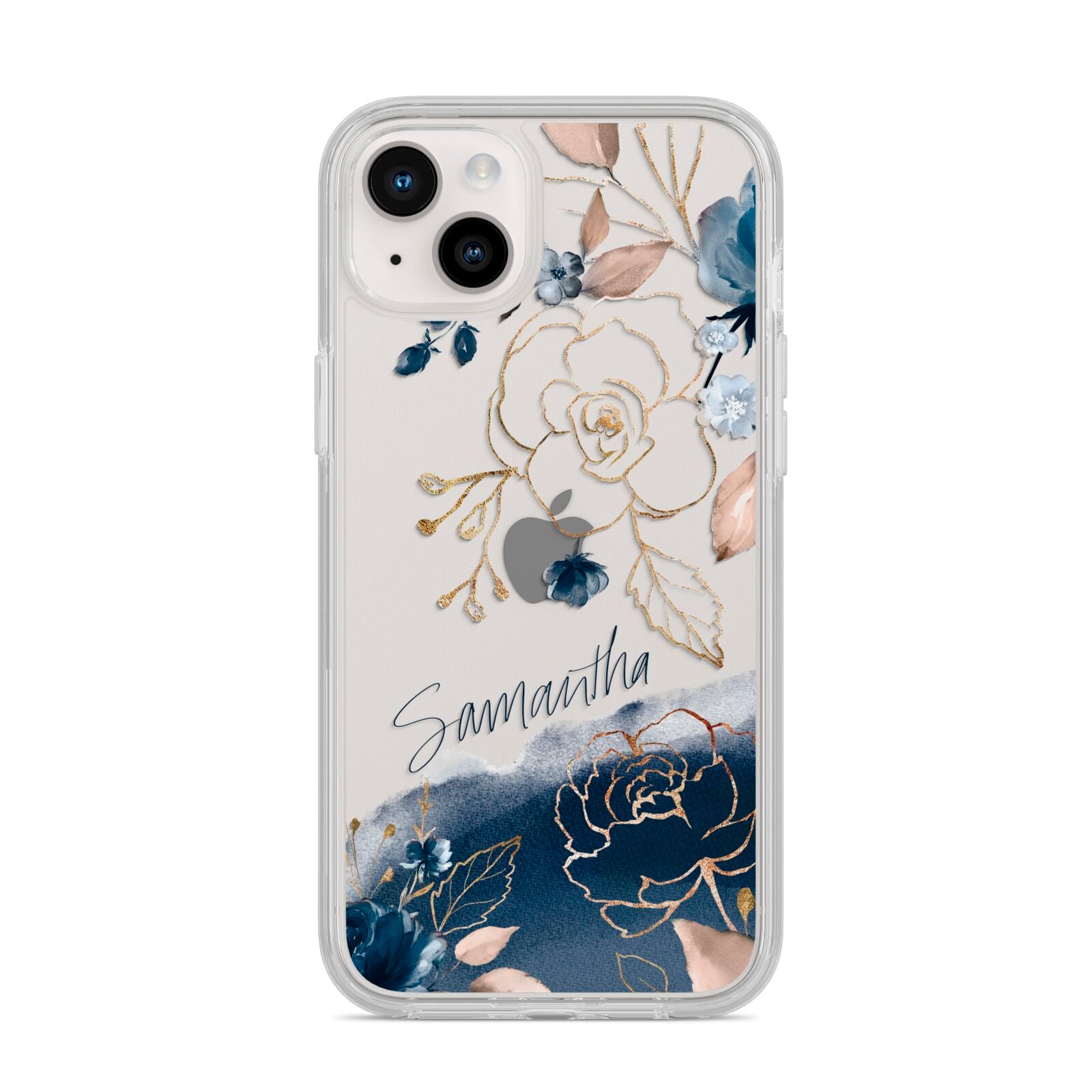 Personalised Gold Peonies iPhone 14 Plus Clear Tough Case Starlight