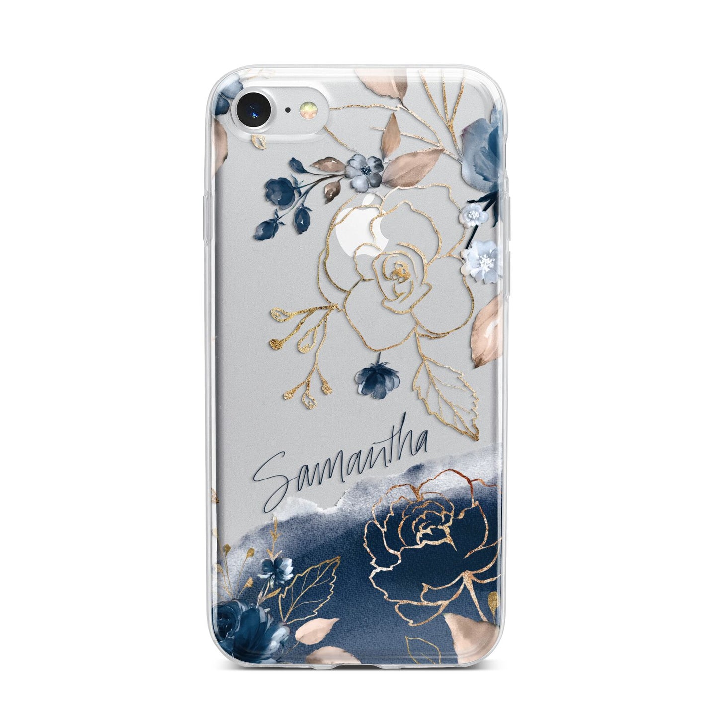 Personalised Gold Peonies iPhone 7 Bumper Case on Silver iPhone