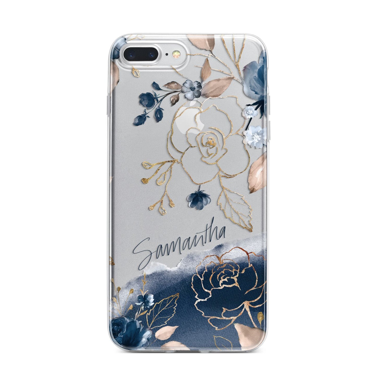 Personalised Gold Peonies iPhone 7 Plus Bumper Case on Silver iPhone