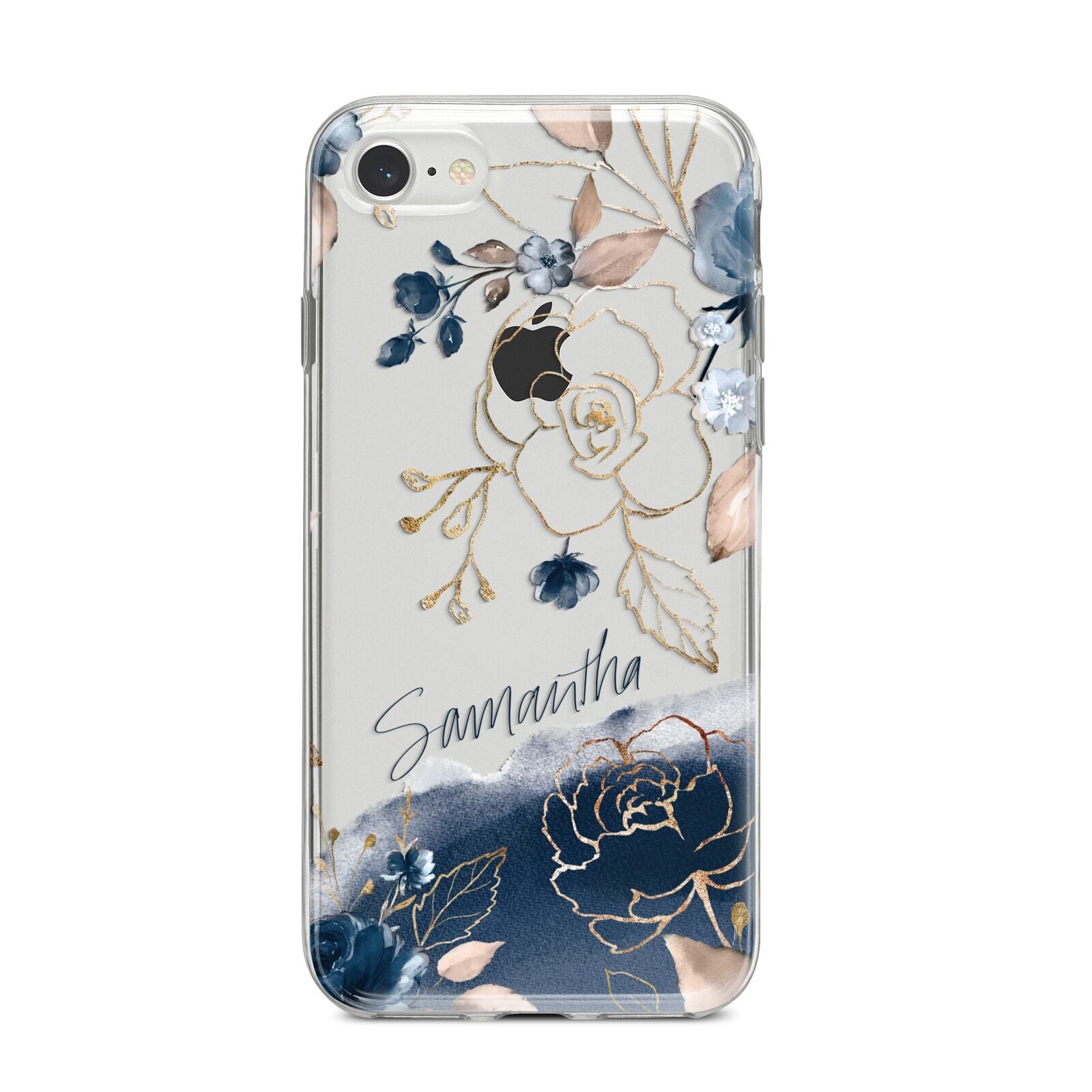 Personalised Gold Peonies iPhone 8 Bumper Case on Silver iPhone