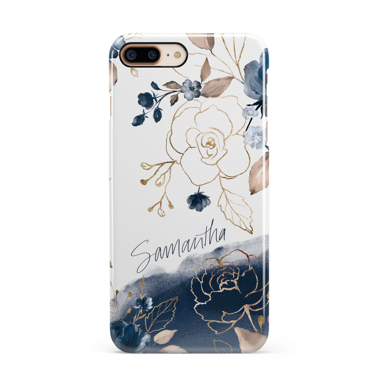 Personalised Gold Peonies iPhone 8 Plus 3D Snap Case on Gold Phone