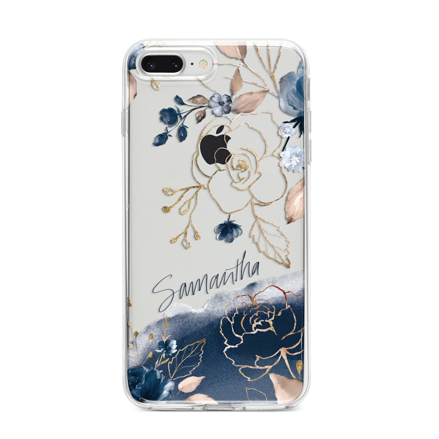 Personalised Gold Peonies iPhone 8 Plus Bumper Case on Silver iPhone