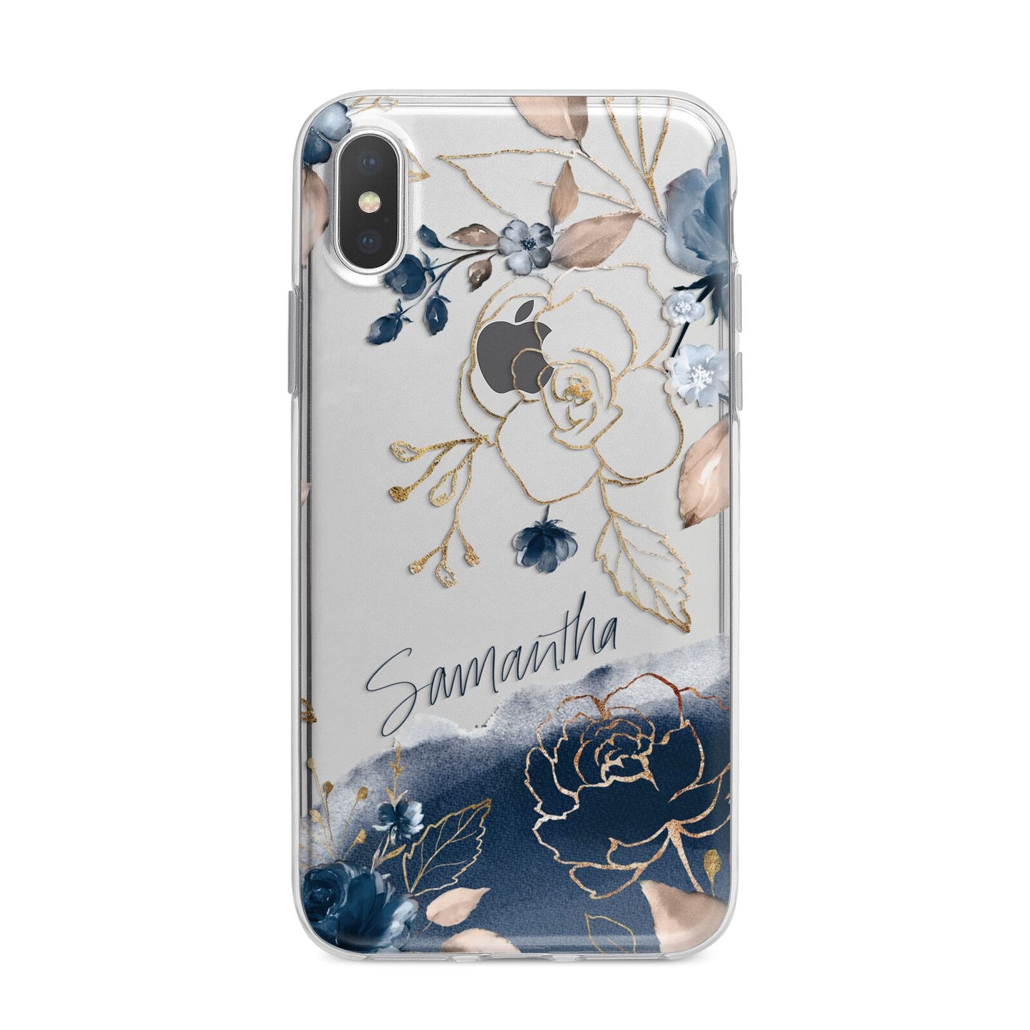 Personalised Gold Peonies iPhone X Bumper Case on Silver iPhone Alternative Image 1