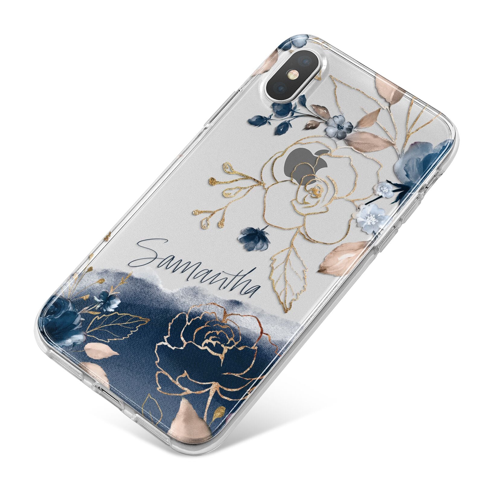 Personalised Gold Peonies iPhone X Bumper Case on Silver iPhone